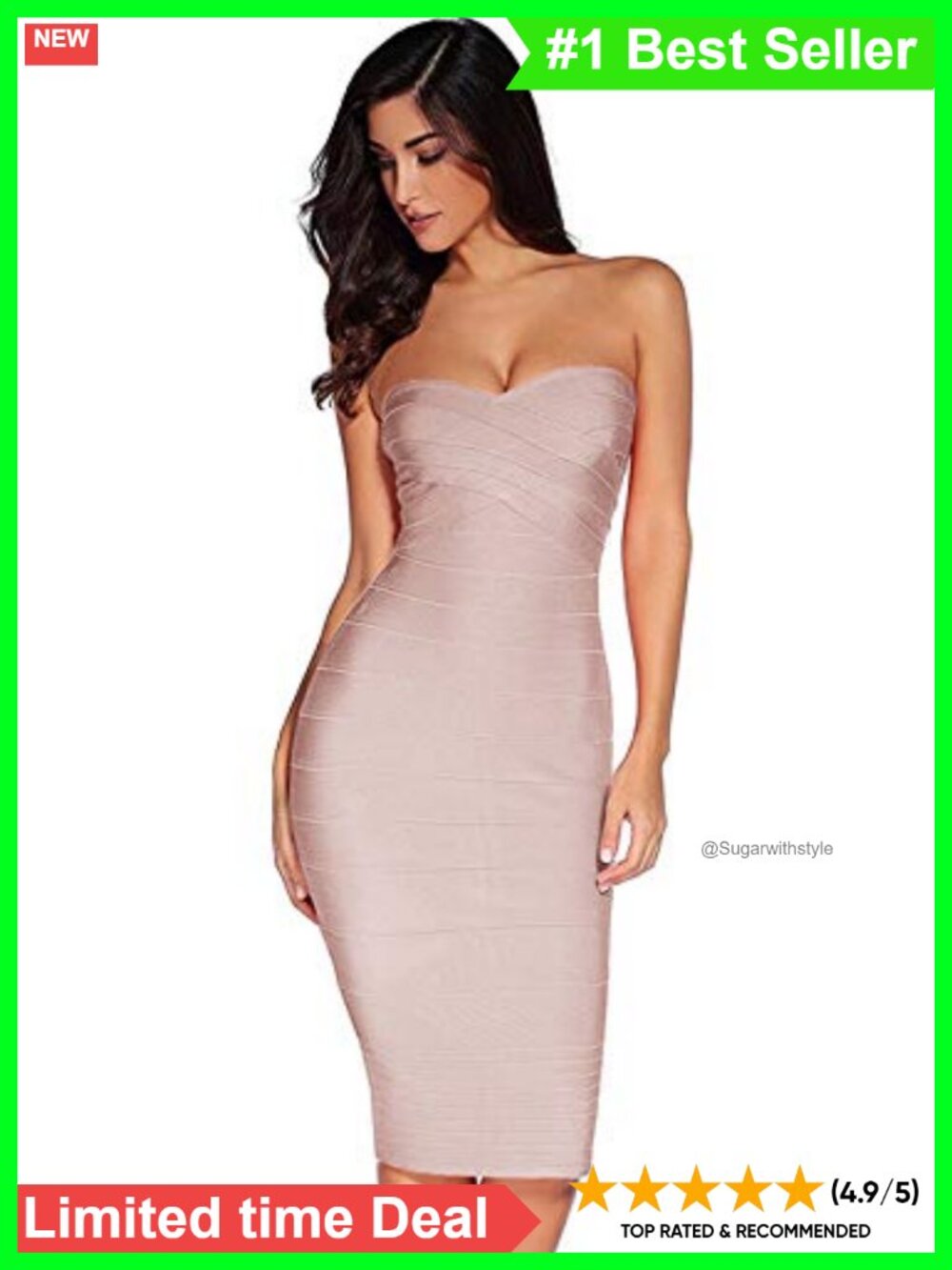 Midi Bandage Bodycon Dress Strapless Cocktail Party